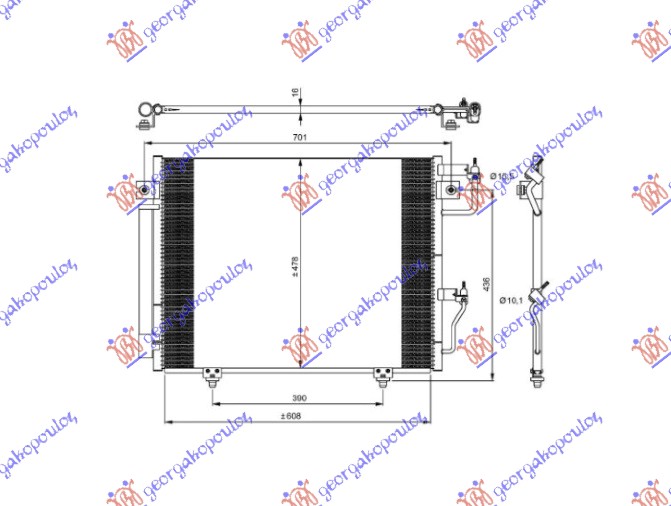 HLADNJAK KLIME BENZIN/DIZEL (608x485x16) MITSUBISHI PAJERO 2007-2012 (V8W/V9W)