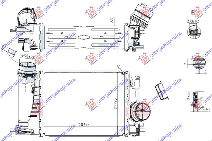 HLADNJAK INTERKULERA 1.3 DiG-TURBO BENZIN (280x220x80) NISSAN QASHQAI 2017-2021 (J11)