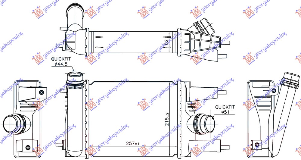 HLADNJAK INTERKULERA 1.2 DIG-TURBO BENZIN (257x215x62) NISSAN PULSAR 2015- (C13)