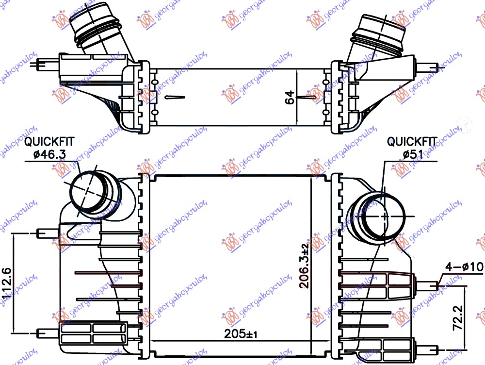 HLADNJAK INTERKULERA 1.5 dCi DIZEL (205x205x64) NISSAN NOTE 2013- (E12)