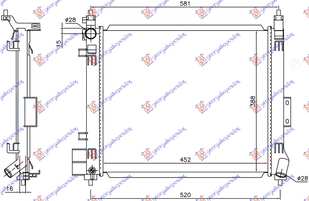HLADNJAK MOTORA 1.2 DIG BENZIN (MAN) (450x390x16) (KOYO) NISSAN NOTE 2013- (E12)