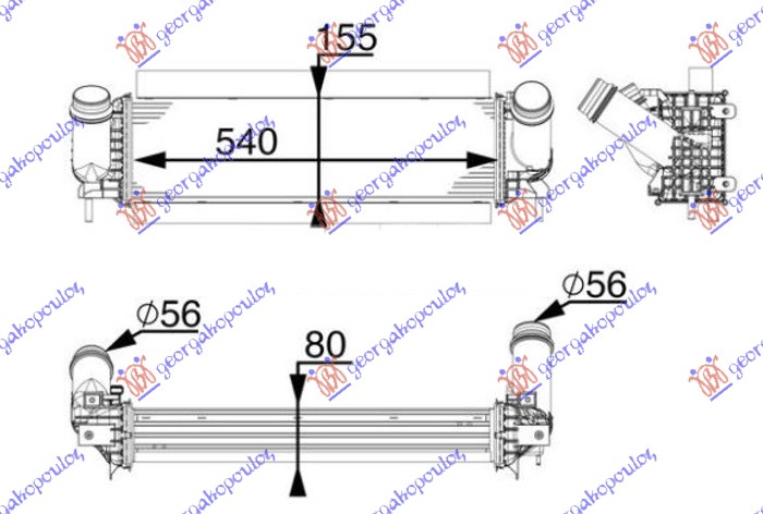 HLADNJAK INTERKULERA 2.3 dCi DIZEL (540x155x80) NISSAN P/U NAVARA NP300 2WD-4WD 2015-2025 (D23)