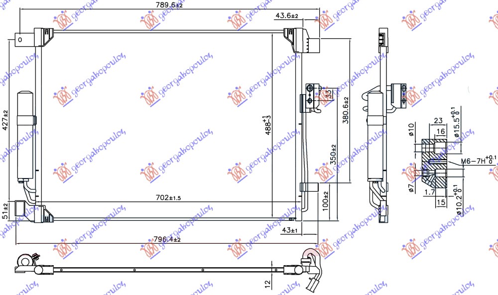 HLADNJAK KLIME 2.3 dCi DIZEL (702x488x12) NISSAN P/U NAVARA NP300 2WD-4WD 2015-2025 (D23)