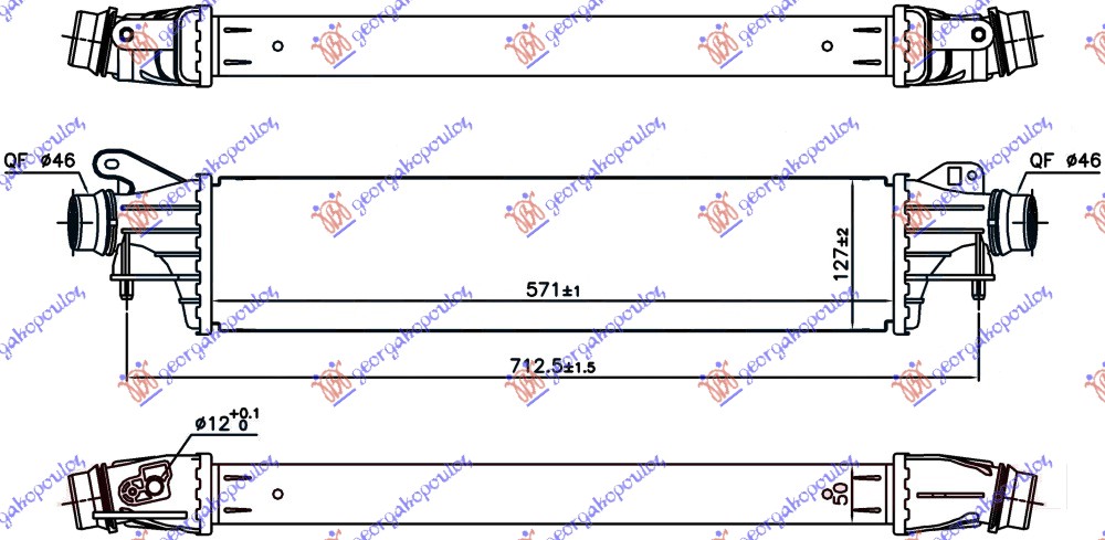 HLADNJAK INTERKULERA 1.4 TURBO BENZIN (571x127x50) 99-148KS OPEL ADAM 2012- (M13)
