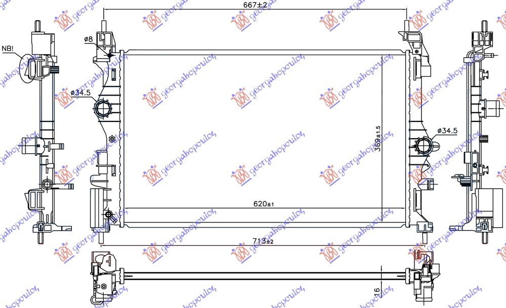 HLADNJAK MOTORA 1.0 TURBO BENZIN (MAN) (B10XFT 85KW) (620x369x16) (NRF) OPEL ADAM 2012- (M13)
