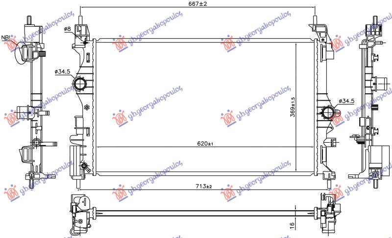 HLADNJAK MOTORA 1.0 TURBO BENZIN (MAN) (B10XFL 66KW) (620x370x16) (NRF) OPEL ADAM 2012- (M13)
