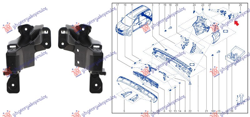 NOSAC ZADNJEG BRANIKA BOCNI DONJI PLASTICNI (SET) RENAULT KANGOO 2021-
