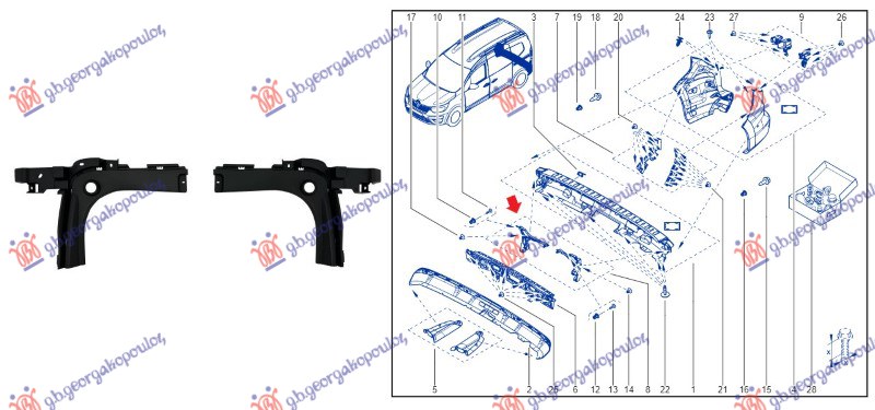 NOSAC ZADNJEG BRANIKA PLASTICNI (SET) RENAULT KANGOO 2021-