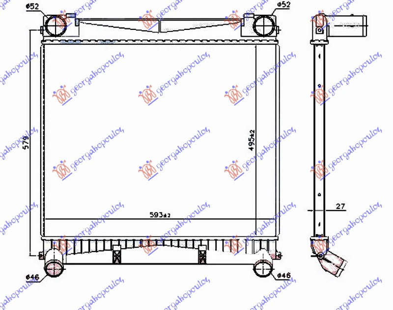 HLADNJAK INTERKULERA 3.0 TD DIZEL (495x593x40) 10- LAND ROVER RANGE ROVER SPORT  2005-2013 (L320)