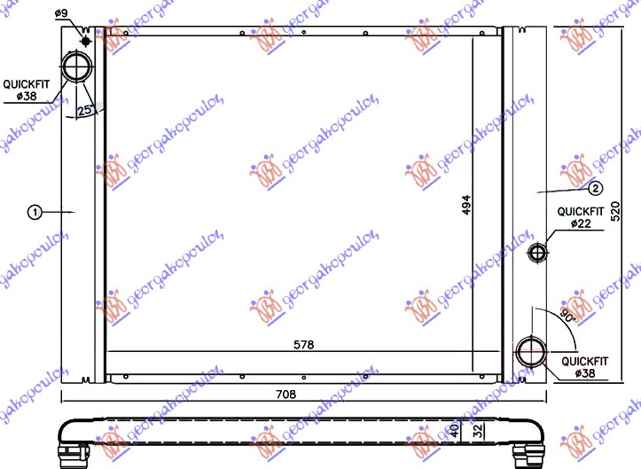 HLADNJAK MOTORA 3.0 TD DIZEL (AUTO) (570x500) CEO ALUMINIJUM LAND ROVER RANGE ROVER  2002-2012 (L322)