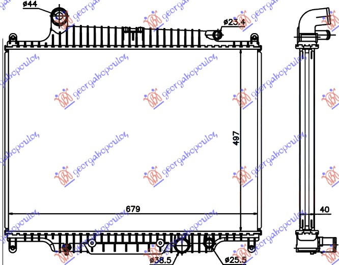 HLADNJAK MOTORA 3.6 TD DIZEL (AUTO) (495x680) LAND ROVER RANGE ROVER SPORT  2005-2013 (L320)