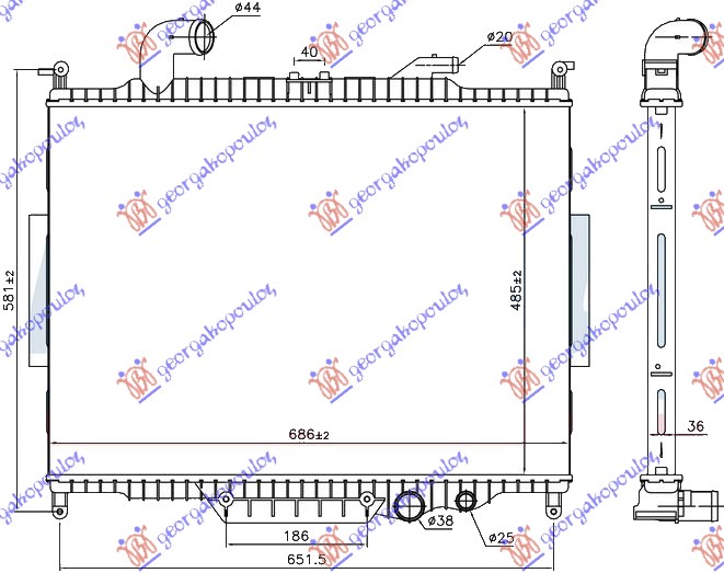 HLADNJAK MOTORA 4.4 TD DIZEL (AUTO) (485x685) LAND ROVER RANGE ROVER  2002-2012 (L322)