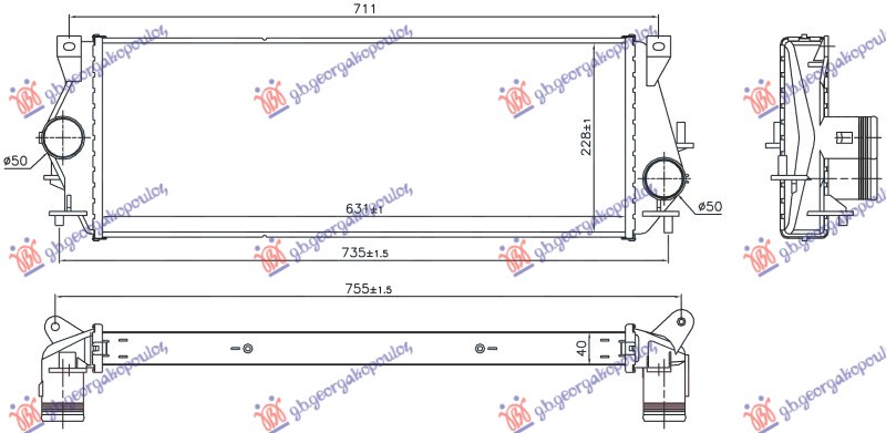 HLADNJAK INTERKULERA 2.5 DIZEL (631x228) LAND ROVER DISCOVERY  1993-2002 (L318)