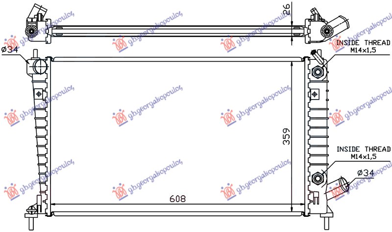 HLADNJAK MOTORA 2.0/2.3 BENZIN (AUTO) (608x359) (NRF) SAAB 9.5 1998-2005 (YS3E)