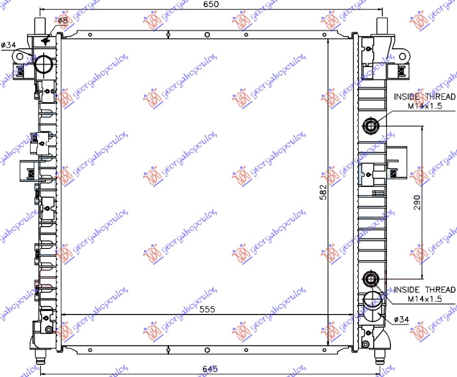 HLADNJAK MOTORA 2.3i BENZIN / 200 Xdi DIZEL (AUTO) (555x580x26) (VALEO) SSANGYONG KYRON 2006-2009
