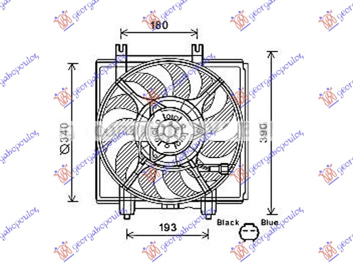VENTILATOR KOMPLET (2.5 TURBO) (342mm) (2 PIN) SUBARU IMPREZA 2012-2017 (GD/GJ/GP/GR/GH/G3)