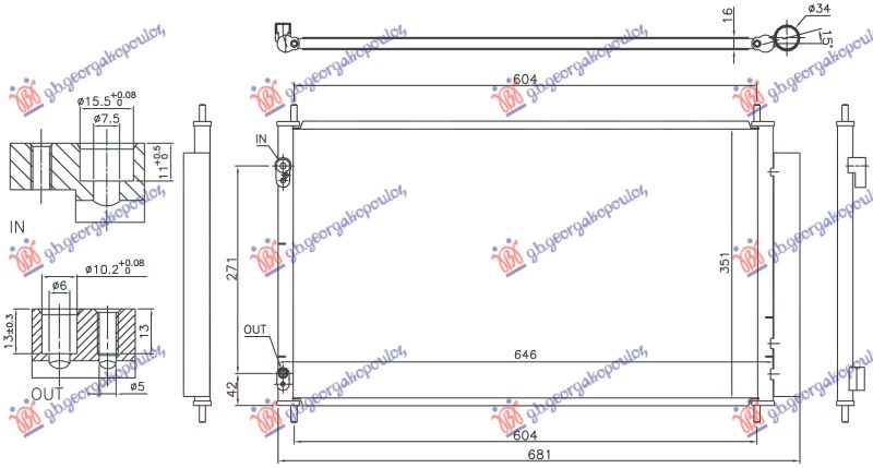HLADNJAK KLIME 1.5 HIBRID BENZIN (600x355x16) (KOYO) TOYOTA YARIS III 2014-2017 (P13)