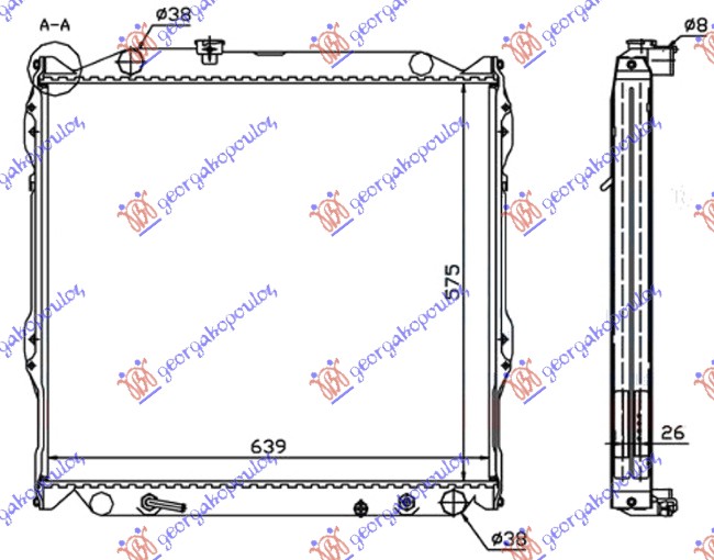 HLADNJAK MOTORA 3.0 DIZEL (AUTO) (575x640x26) (KOYO) TOYOTA LAND CRUISER PRADO 90 1999-2002 (J9)