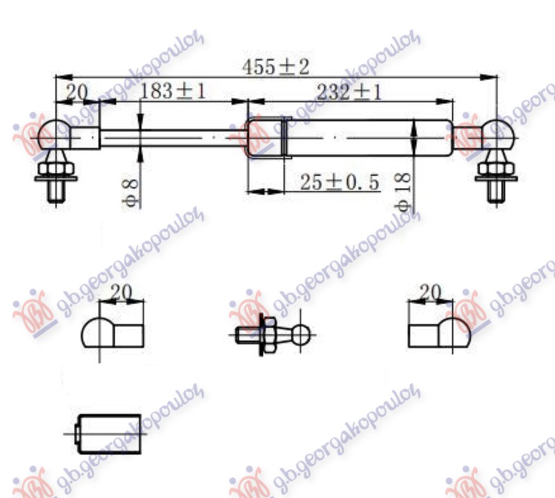 AMORTIZER HAUBE (455L-350N) TOYOTA LAND CRUISER PRADO 120 2002-2011 (J12)