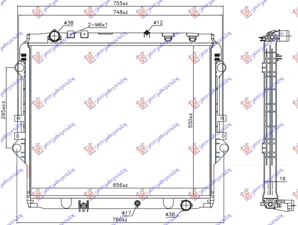 HLADNJAK MOTORA 2.4 D DIZEL (MAN) (550x650x27) TOYOTA HI-LUX 2WD/4WD 2020-