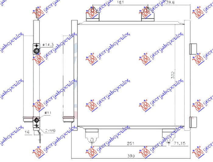 HLADNJAK KLIME ZA SVE MODELE (390x350x16) R1234yf TOYOTA AYGO 2014-2018 (B4)