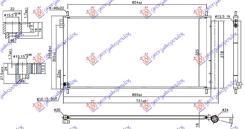 HLADNJAK KLIME 2.0 D4D DIZEL (696x325x16) TOYOTA AURIS 2012-2015 (E18)