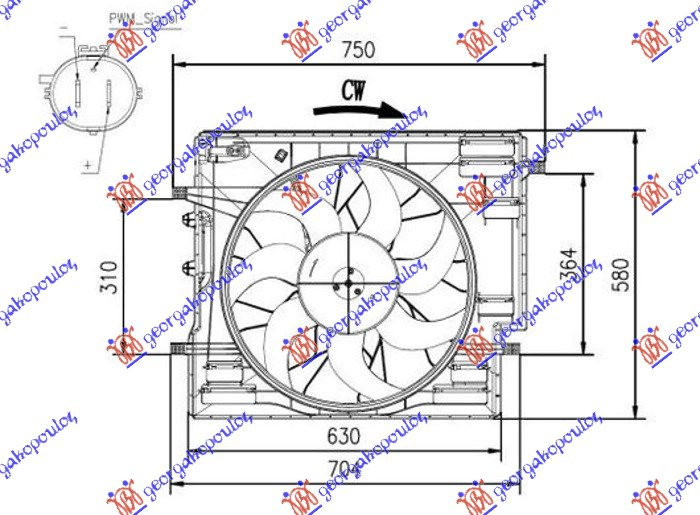 VENTILATOR KOMPLET (2.0 T5/T6/T8 HYBRID BENZIN) VOLVO XC90 2014-2020 (256)