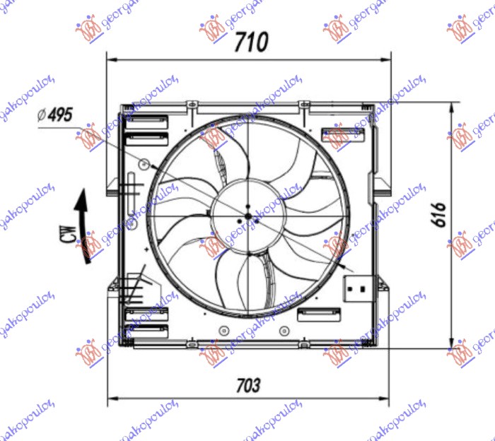 VENTILATOR KOMPLET (2.0 TSI BENZIN - 2.0 TDI DIZEL) (495mm) (600W) (4 PIN) VW AMAROK P/U 2010-2016 (S6/S7)