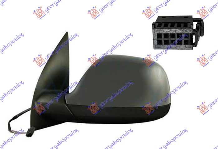 RETROVIZOR ELEKTRICNI SA GREJACEM PM (ELEKTRO-SKLOPIV) (7 PIN) (CRNI NOSAC) (A KVALITET) (ASFERICNO STAKLO) VW AMAROK P/U 2010-2016 (S6/S7)