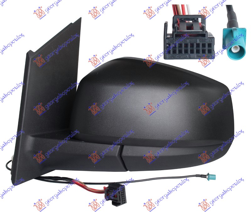 RETROVIZOR ELEKTRICNI SA GREJACEM CRNI (CIP RADIO ANTENE) (6 PIN) (A KVALITET) (KONVEKSNO STAKLO) VW CADDY 2020- (SBB/SBJ)