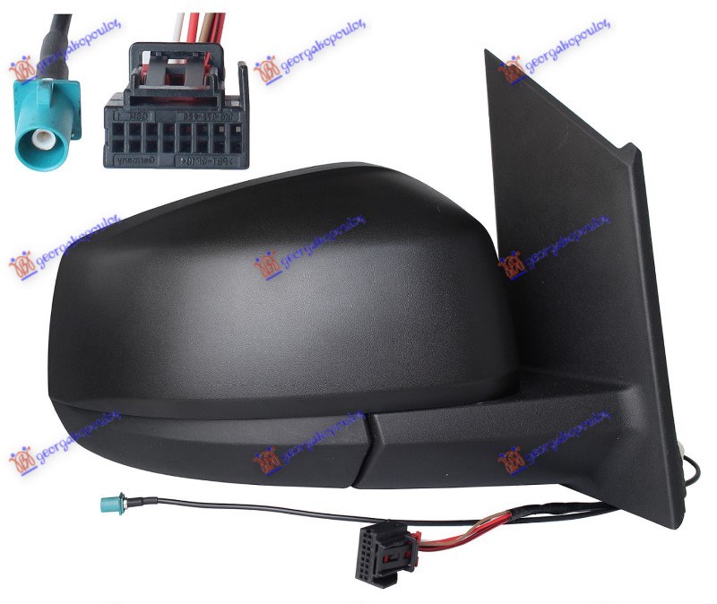 RETROVIZOR ELEKTRICNI SA GREJACEM CRNI (ELEKTRO-SKLOPIV) (ANTENA) (7+1 PIN) (KONVEKSNO STAKLO) VW CADDY 2020- (SBB/SBJ)
