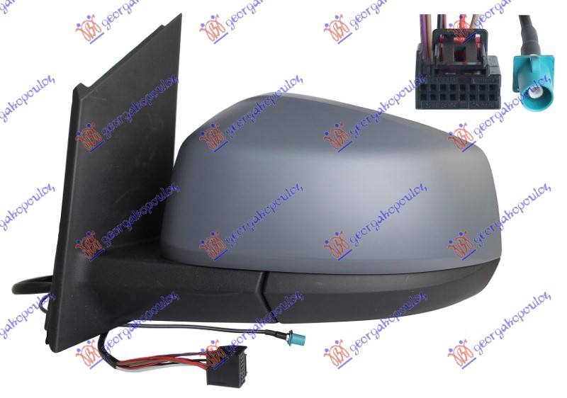 RETROVIZOR ELEKTRICNI SA GREJACEM PM (ELEKTRO-SKLOPIV) (ANTENA) (7+1 PIN) (A KVALITET) (KONVEKSNO STAKLO) VW CADDY 2020- (SBB/SBJ)