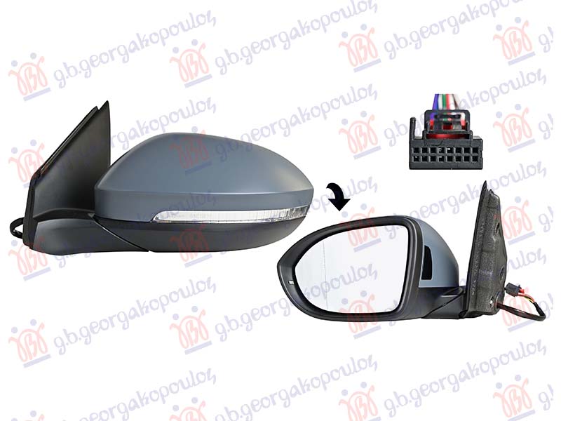 RETROVIZOR ELEKTRICNI SA GREJACEM PM (MIGAVAC) (SVETLO) (MRTAV UGAO) (11 PIN) (A KVALITET) (ASFERICNO STAKLO) VW T-CROSS 2023- (C11/D31)