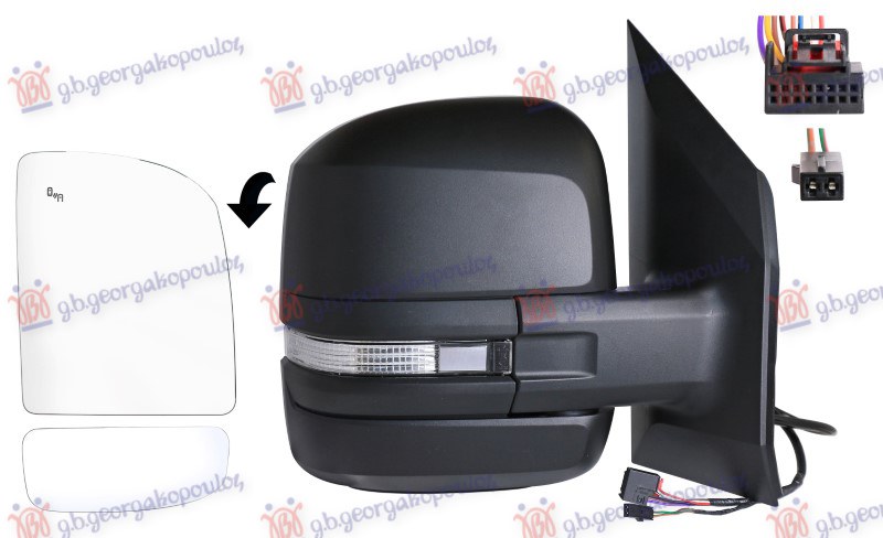 RETROVIZOR ELEKTRICNI SA GREJACEM KRATKI (MIGAVAC) (MRTAV UGAO) (10 PIN) (A KVALITET) (KONVEKSNO STAKLO) VW CRAFTER 2017- (SY/SX/SYI/SYJ/SZ)
