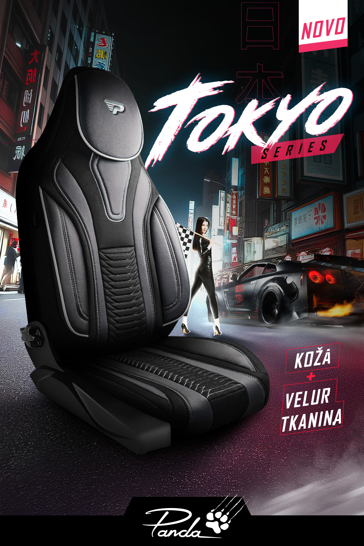 Tokyo Pilot crna sa sivim koncem presvlake za sedišta — slika 2