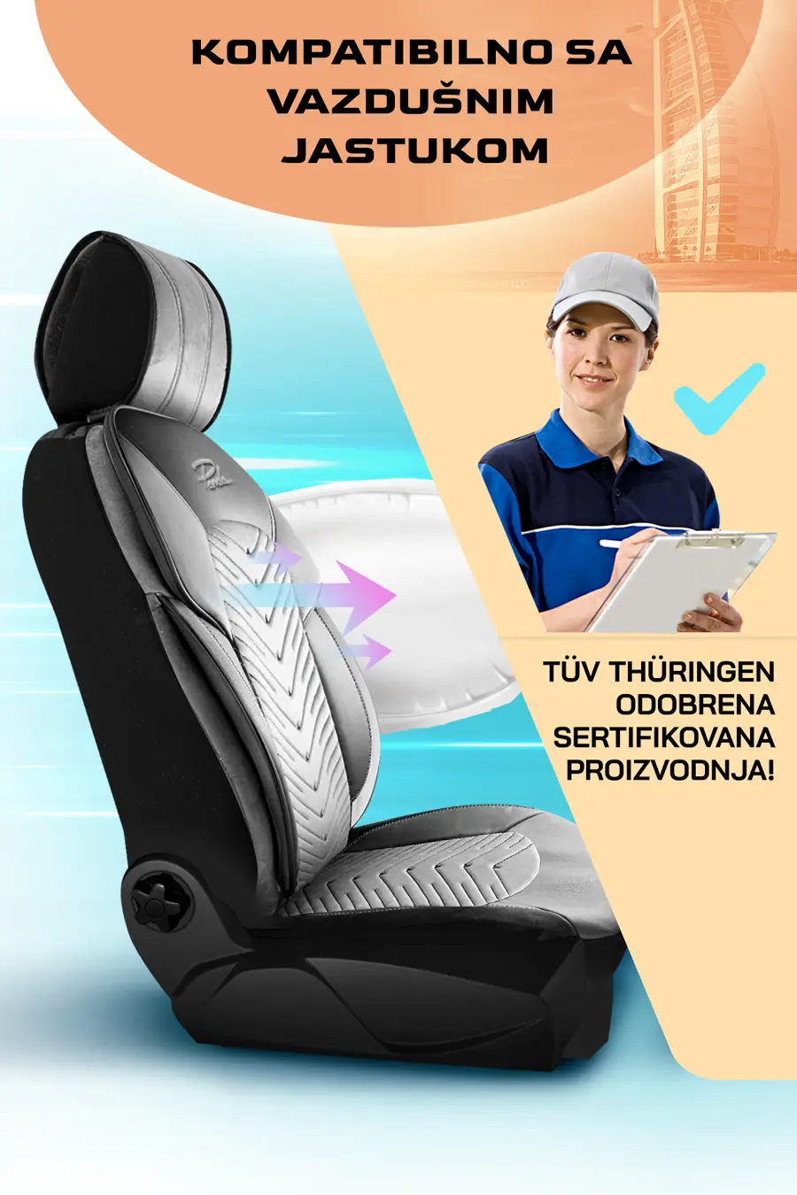 Dubai crno/siva presvlake za sedišta — slika 4