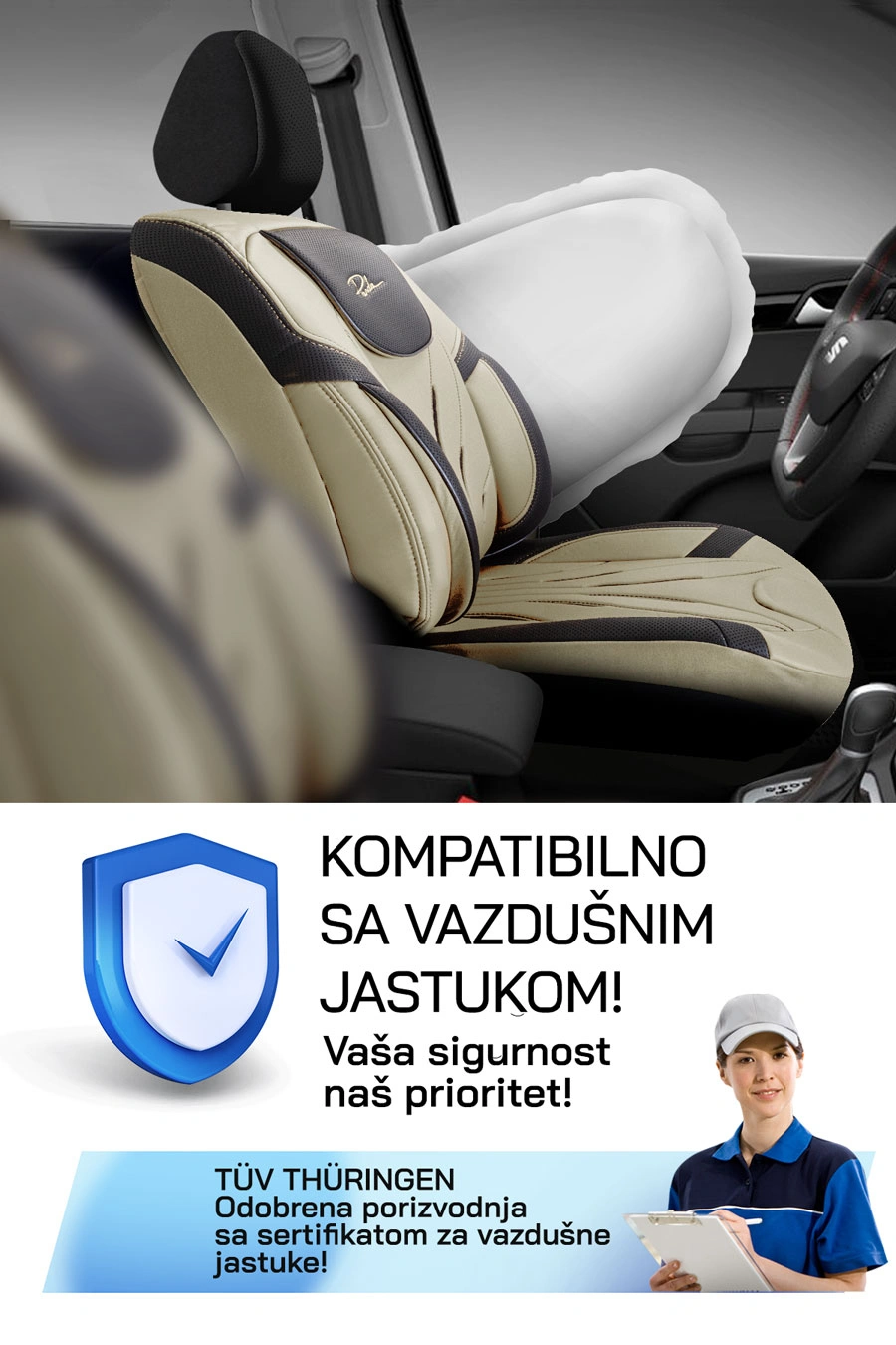 Pars bež/crni presvlake za sedišta — slika 4